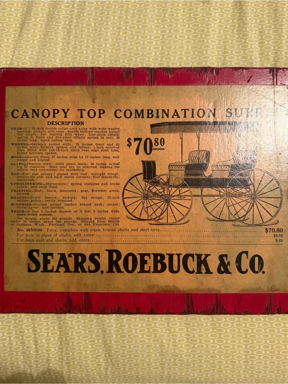 Sears, Roebuck & Co. Vintage Canopy Top Combination Print - Red & Cream